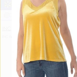 INC Womens Gold Velvet Sheer Inset Sleeveless Top